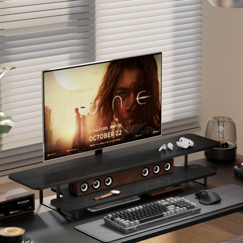 Desk Setup For Laptop And Monitor - 월넛 마감 모니터 스탠드 라이저 원목