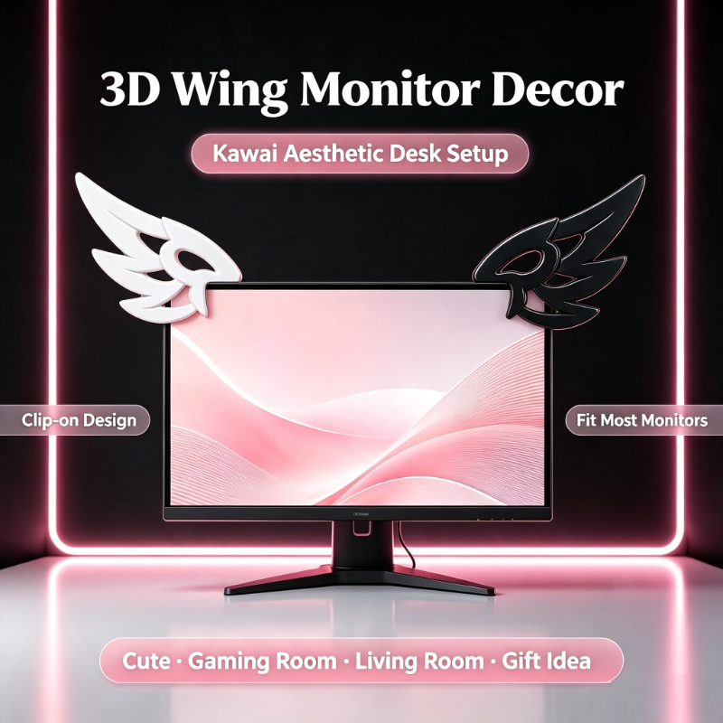 Desk Setup Accessories Aesthetic - 귀여운 3D 날개 모양 컴퓨터 모니터
