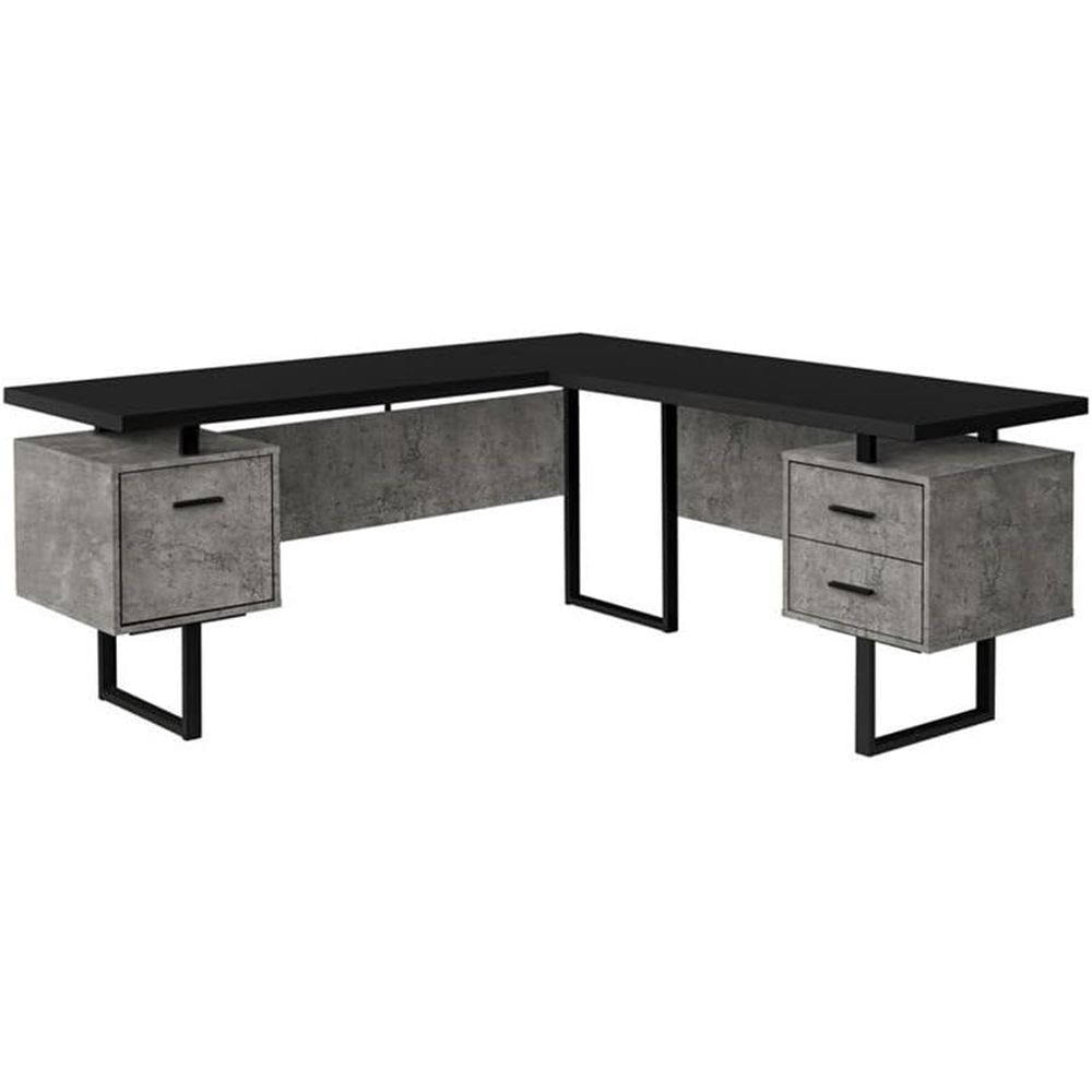 Desk Setup Grey - 홈 오피스용 수납 공간이 있는 L자형