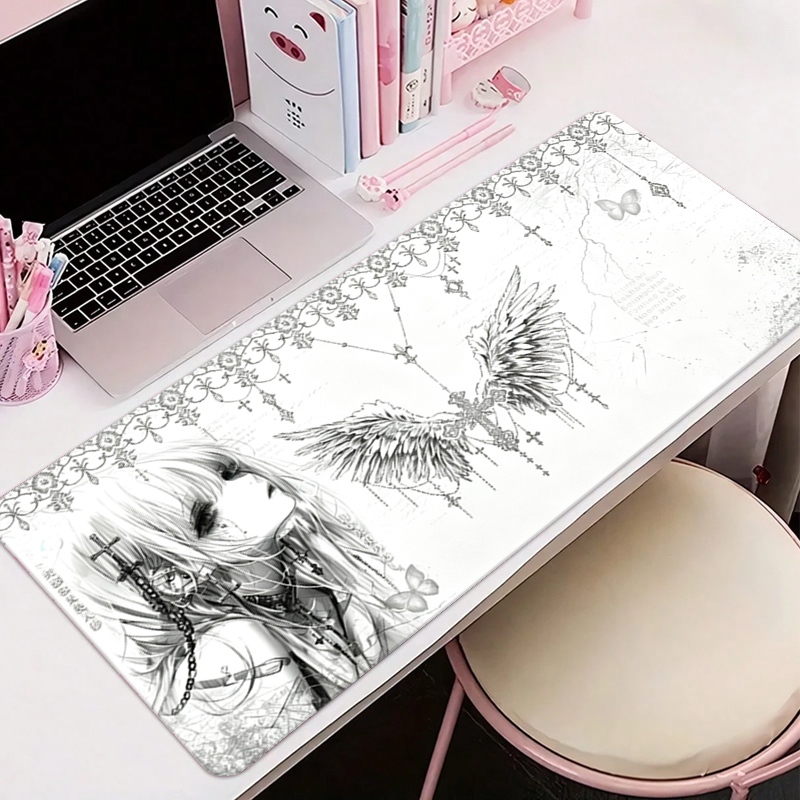 Desk Setup Rug - 가죽 마우스 패드 블랙 화이트 애니메이션