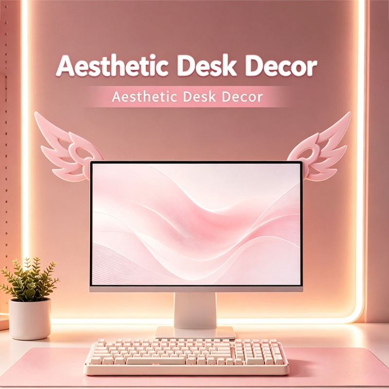 귀여운 3D 날개 모양 컴퓨터 모니터 장식, 미적 감각 - Desk Setup Accessories Aesthetic 리뷰 및 가격