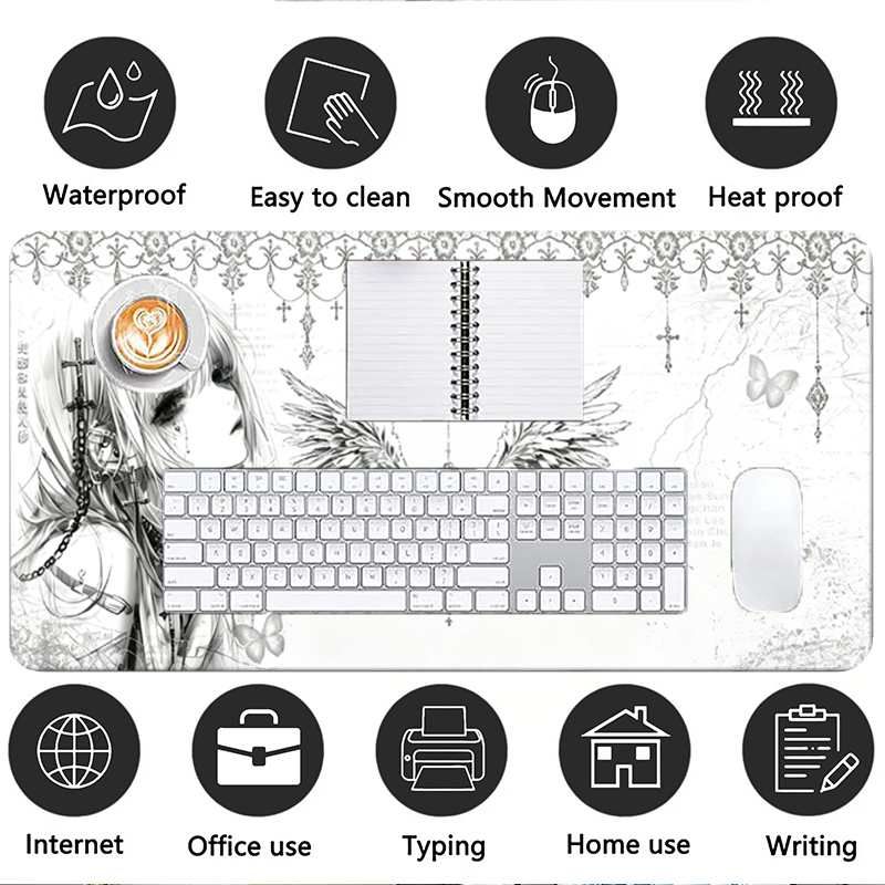 가죽 마우스 패드 블랙 화이트 애니메이션 미학 천사 소 - Desk Setup Rug 리뷰 및 가격